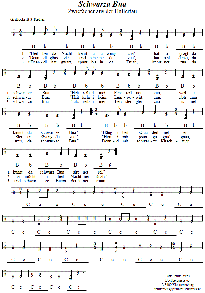 Schwarza Bua - Zwiefacher, in Griffschrift für Steirische Harmonika