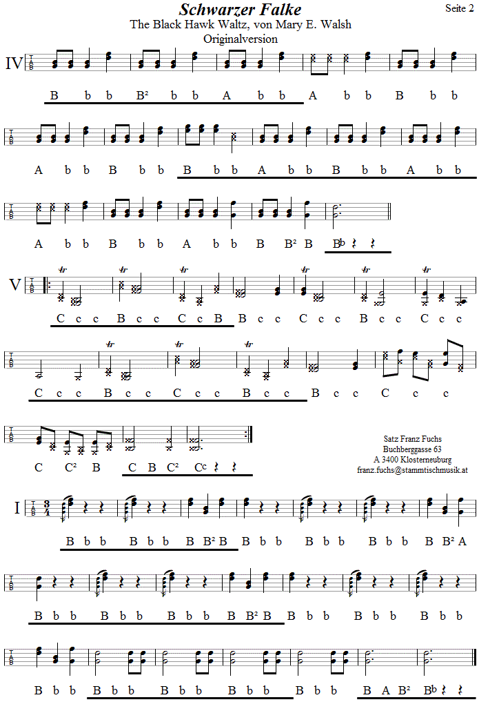 Schwarzer Falke in Griffschrift für Steirische Harmonika, Originalversion