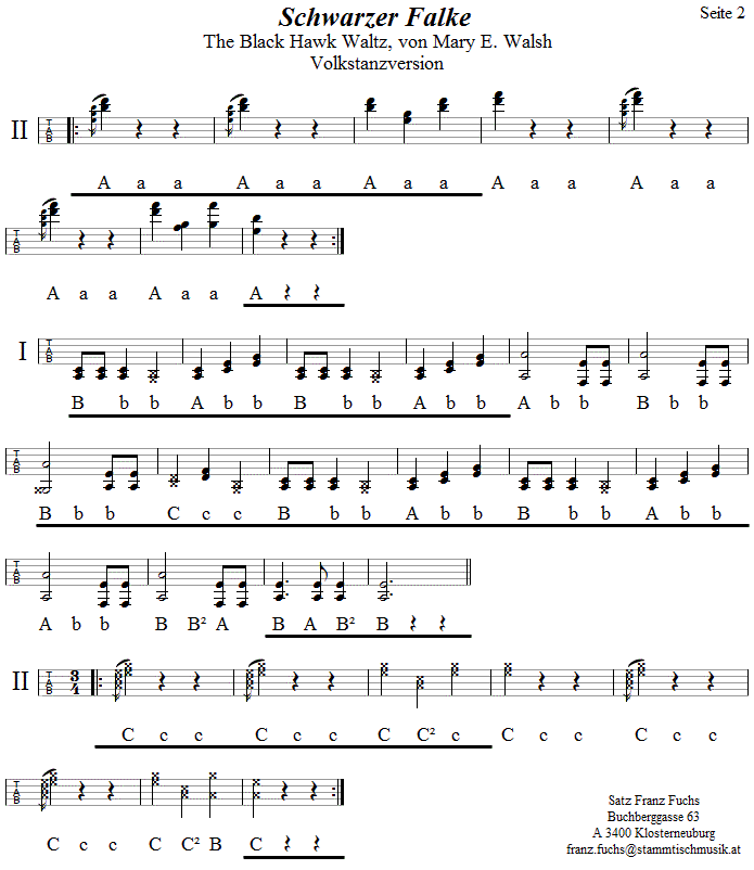 Schwarzer Falke, Volkstanzversion, in Griffschrift für Steirische Harmonika