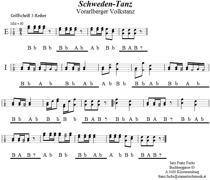 Schwedentanz (Vorarlberg) in Griffschrift für Steirische Harmonika