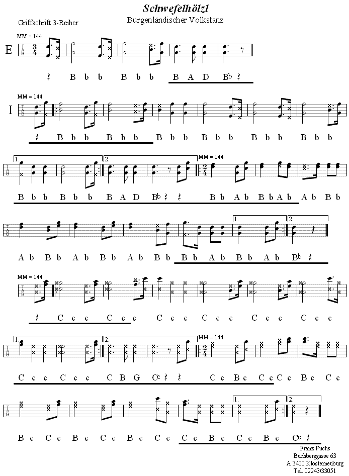 Schwefelhölzl in Griffschrift für Steirische Harmonika