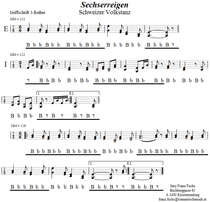 Sechserreigen in Griffschrift für Steirische Harmonika