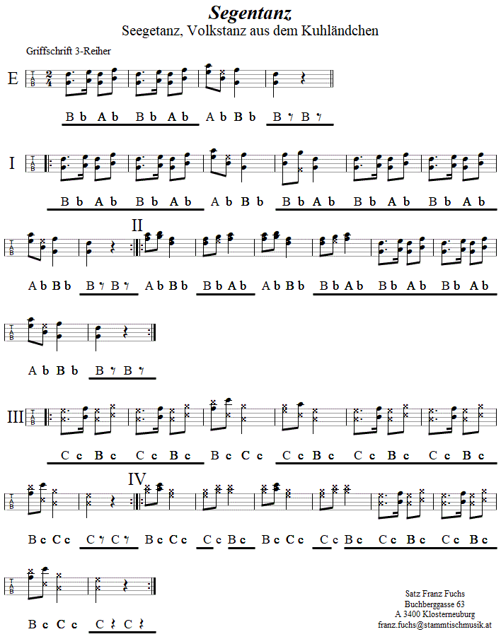 Segentanz in Griffschrift für Steirische Harmonika