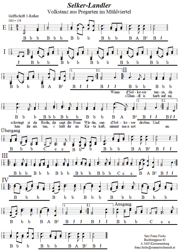 Selker-Landler, in Griffschrift für Steirische Harmonika