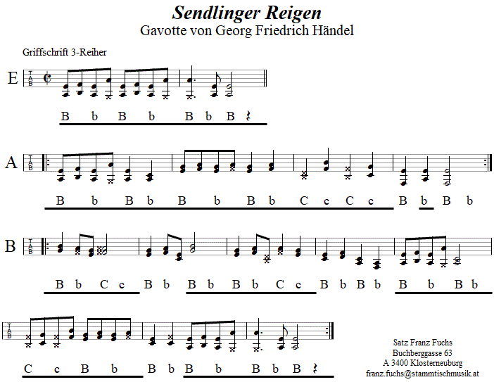 Sendlinger Reigen, in Griffschrift für Steirische Harmonika