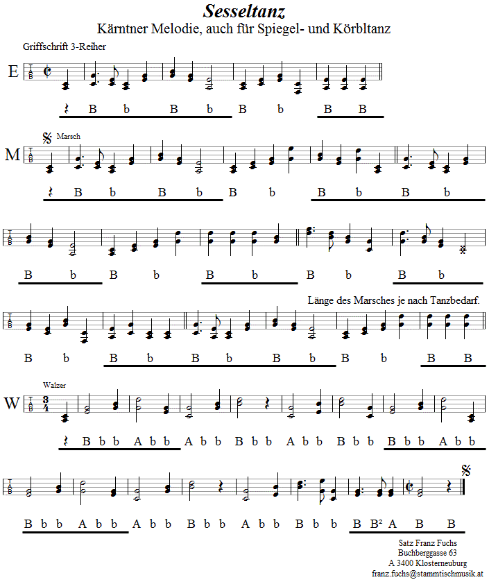 Sesseltanz, in Griffschrift für Steirische Harmonika