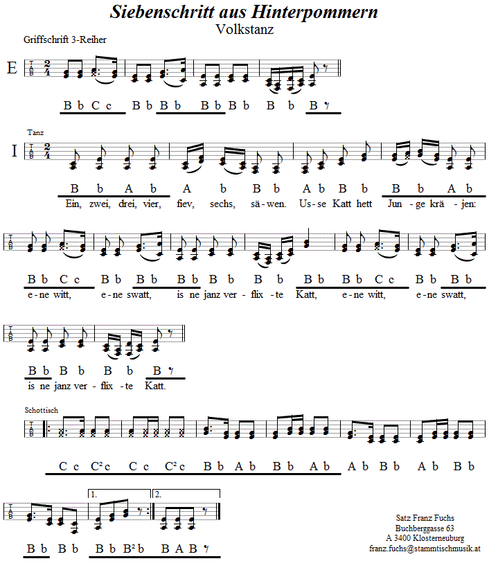 Siebenschritt aus Hinterpommern, in Griffschrift für Steirische Harmonika