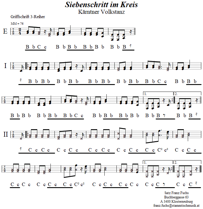 Siebenschritt im Kreis, in Griffschrift für Steirische Harmonika