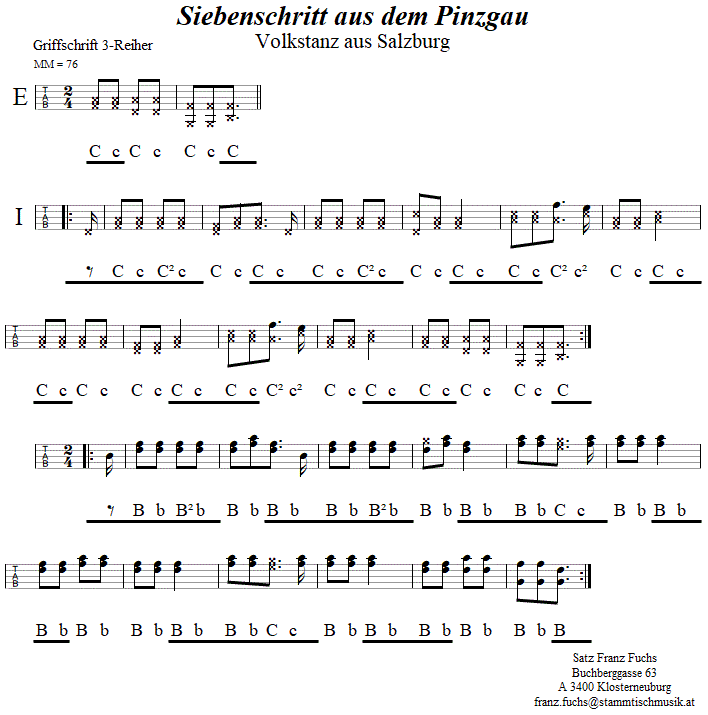 Siebenschritt aus dem Pinzgau - in Griffschrift für Steirische Harmonika