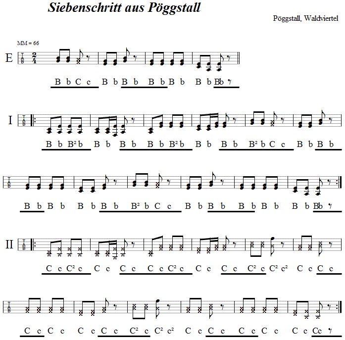 Siebenschritt aus Pöggstall, in Griffschrift für Steirische Harmonika