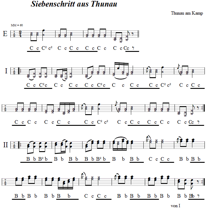 Siebenschritt aus Thunau, in Griffschrift für Steirische Harmonika