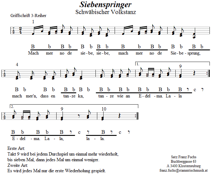 Siebenspringer, in Griffschrift für Steirische Harmonika