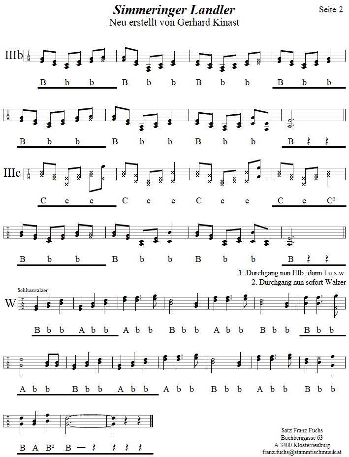 Simmeringer Landler, in Griffschrift für Steirische Harmonika