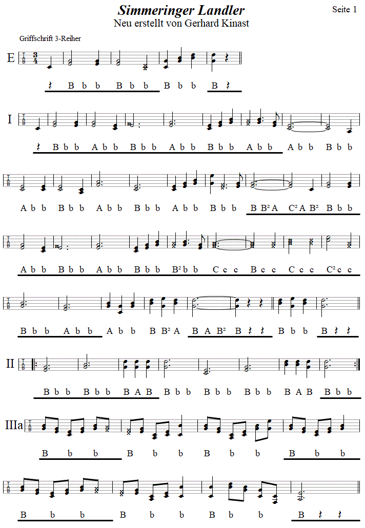 Simmeringer Landler, in Griffschrift für Steirische Harmonika