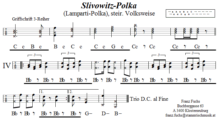 Slivowitz-Polka (Lamparti-Polka) in Griffschrift für Steirische Harmonika