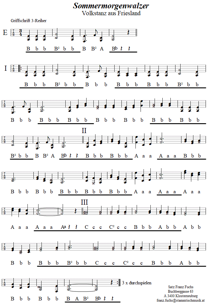 Sommermorgenwalzer in Griffschrift für Steirische Harmonika