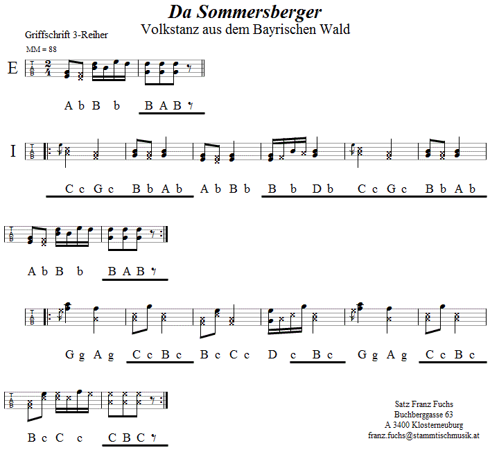 Sommersberger, in Griffschrift für Steirische Harmonika