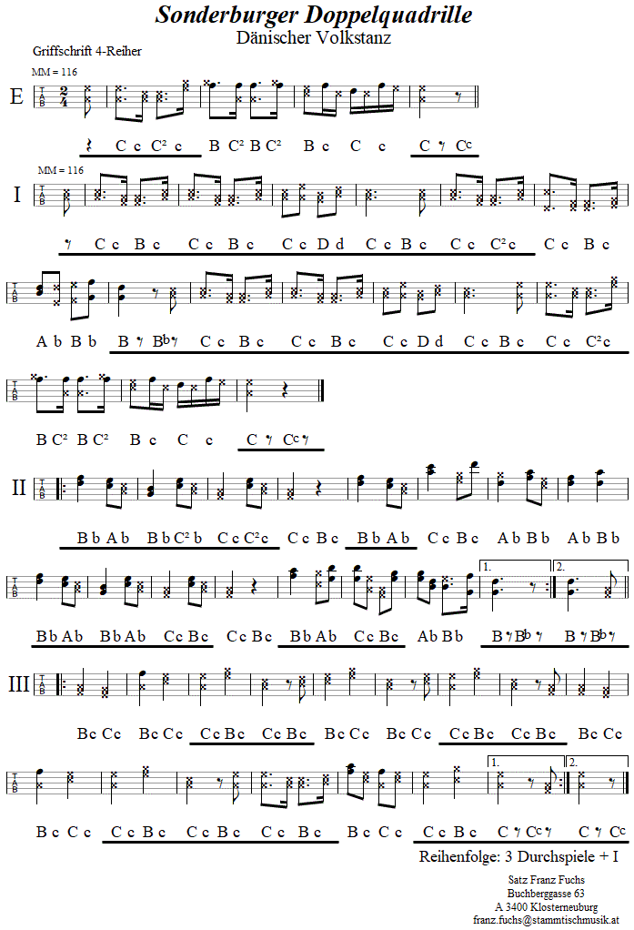 Sonderburger Doppelquadrille in Griffschrift für Steirische Harmonika