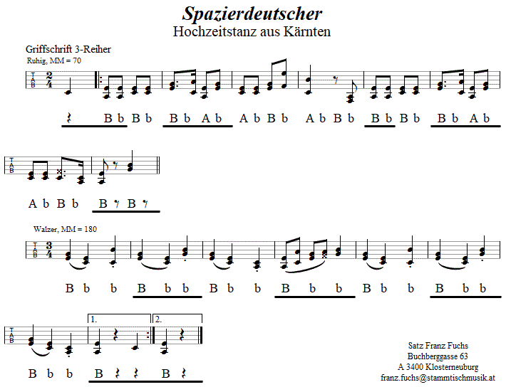 Spazierdeutscher, in Griffschrift für Steirische Harmonika