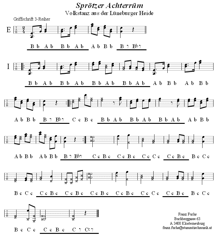 Sprötzer Achterrüm in Griffschrift für Steirische Harmonika