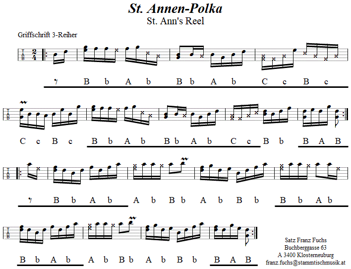 St. Annen-Polka (St. Ann's Reel) - in Griffschrift für Steirische Harmonika