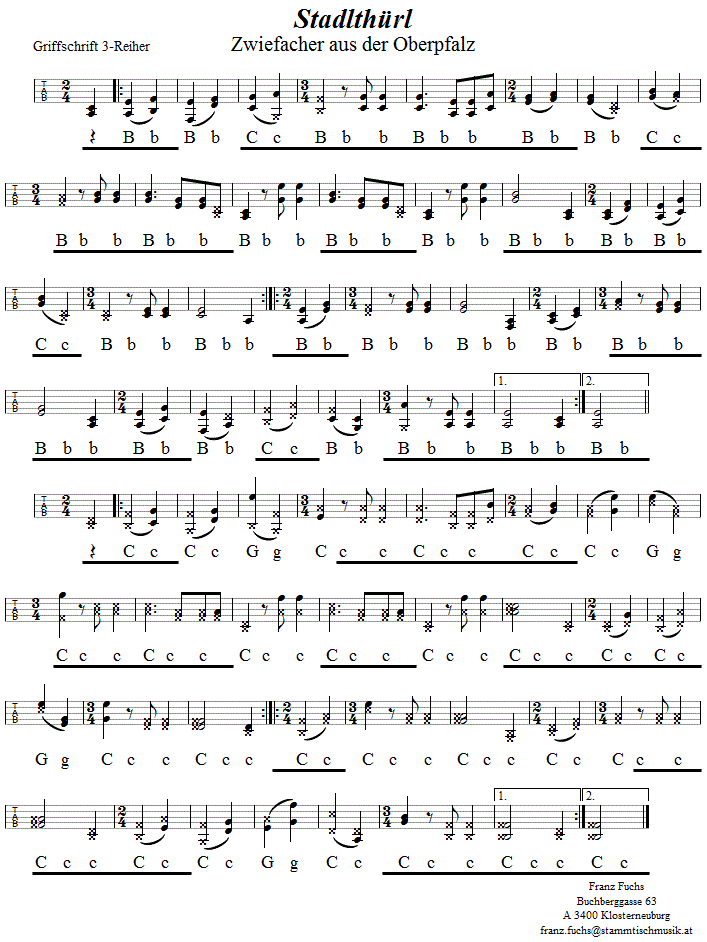 Stadlthürl, Zwiefacher in Griffschrift für Steirische Harmonika