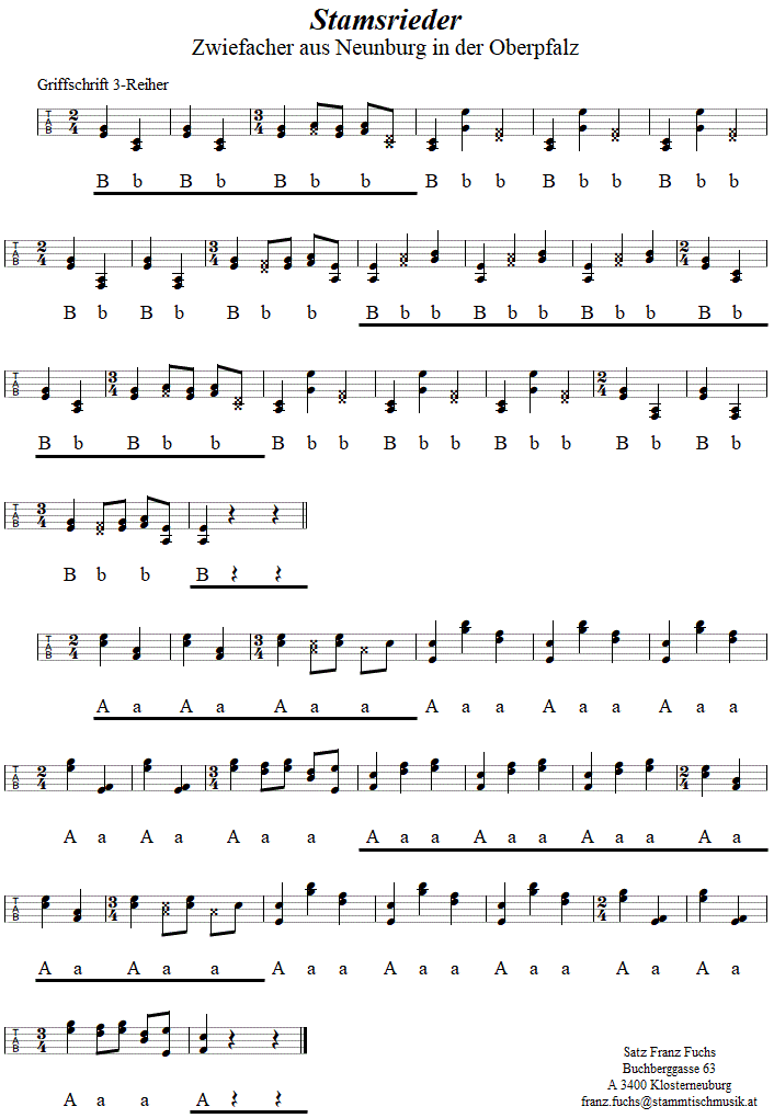 Stansrieder Zwiefacher, in Griffschrift für Steirische Harmonika