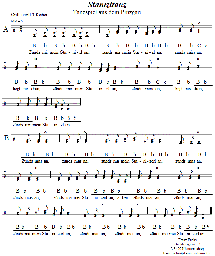 Stanizltanz, in Griffschrift für Steirische Harmonika