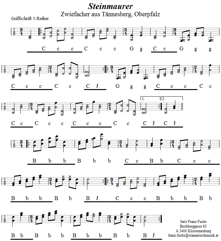 Steinmaurer, Zwiefacher, in Griffschrift für Steirische Harmonika