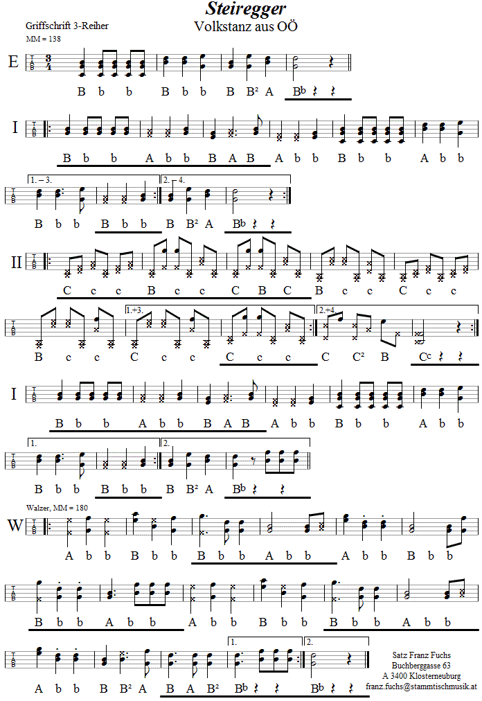 Steiregger in Griffschrift für Steirische Harmonika