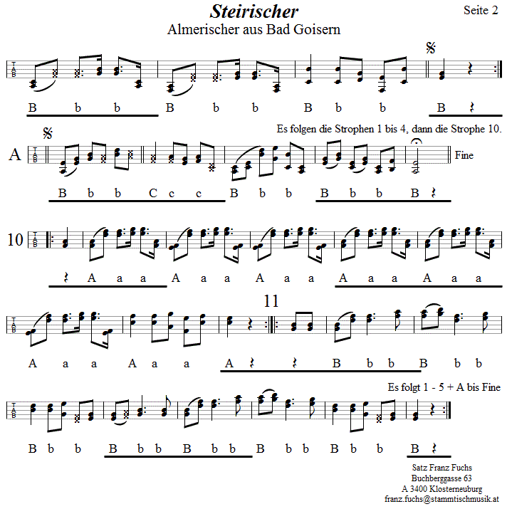 Steirischer (Almerischer) aus Bad Goisern, in Griffschrift für Steirische Harmonika