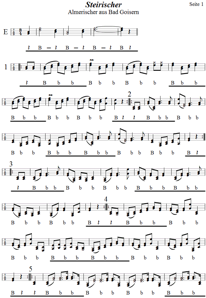 Steirischer (Almerischer) aus Bad Goisern, in Griffschrift für Steirische Harmonika