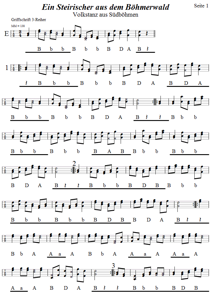 Steirischer aus dem Böhmerwald, in Griffschrift für Steirische Harmonika