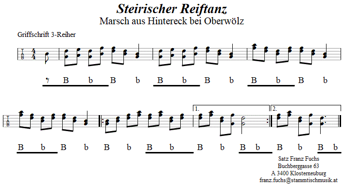 Steirischer Reiftanz, in Griffschrift für Steirische Harmonika