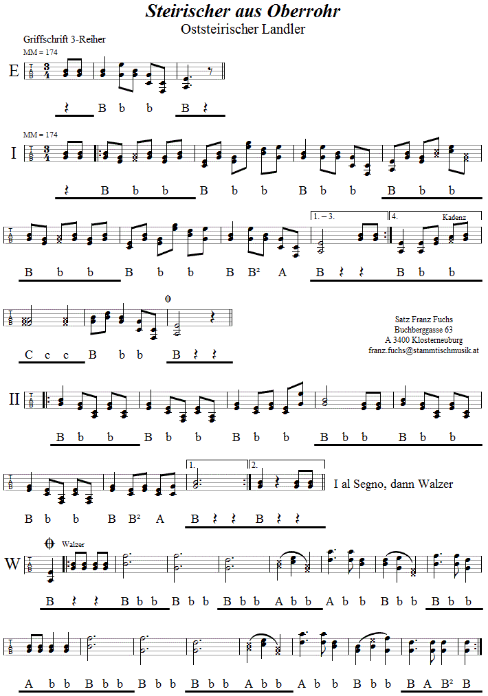 Steirischer aus Oberrohr, in Griffschrift für Steirische Harmonika