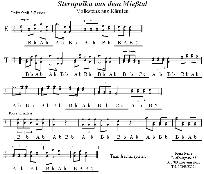 Sternpolka aus dem Mießtal in Griffschrift für Steirische Harmonika