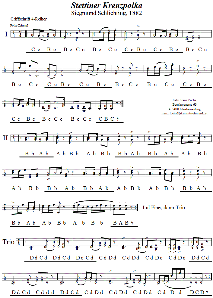 Stettiner Kreuzpolka, in Griffschrift für Steirische Harmonika