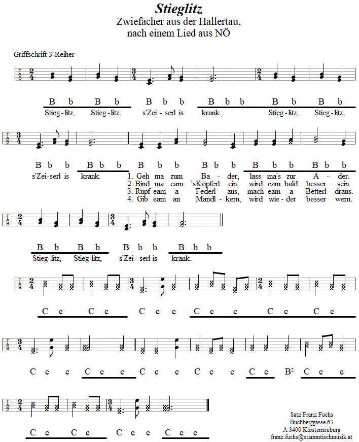 Stieglitz - Zwiefacher, in Griffschrift für Steirische Harmonika