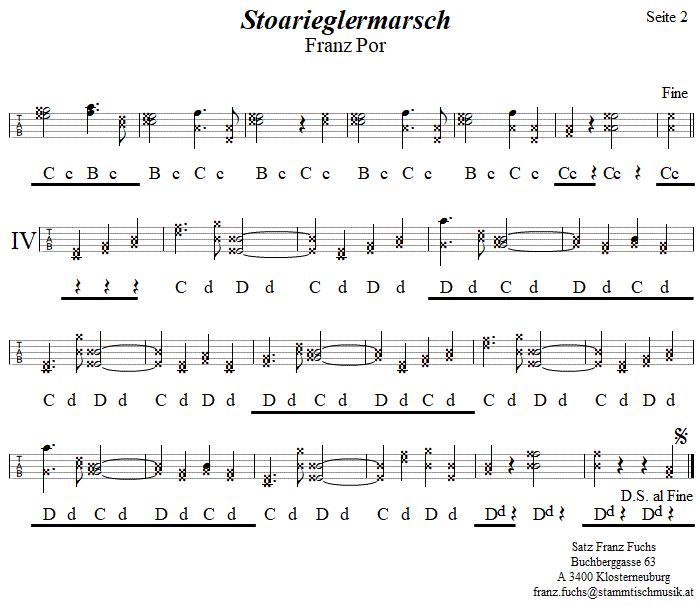 Stoanrieglermarsch (Stoarieglermarsch, Steinrieglermarsch) von Franz Por in Griffschrift Vierreiher