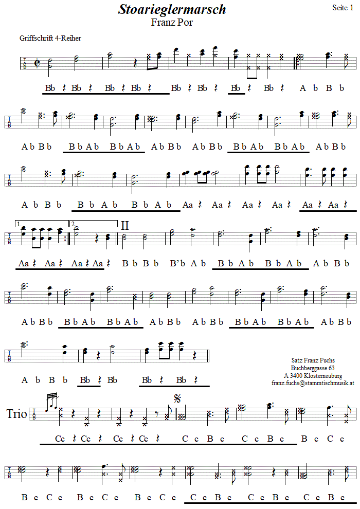 Stoanrieglermarsch (Stoarieglermarsch, Steinrieglermarsch) von Franz Por in Griffschrift Vierreiher