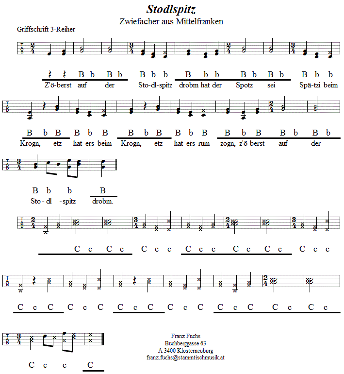 Stodlspitz Zwiefacher, in Griffschrift für Steirische Harmonika