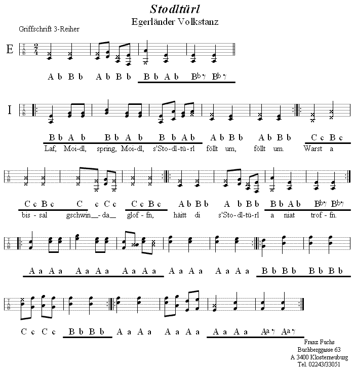 Stodltürl (Stadltürl) in Griffschrift für Steirische Harmonika