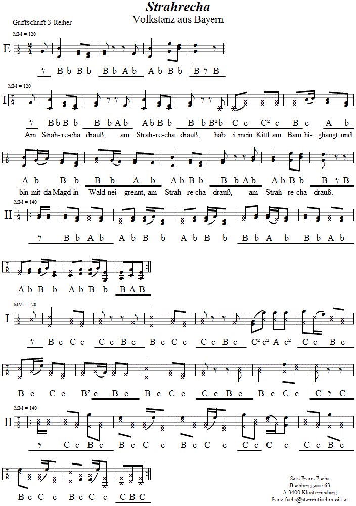 Strahrecha in Griffschrift für Steirische Harmonika