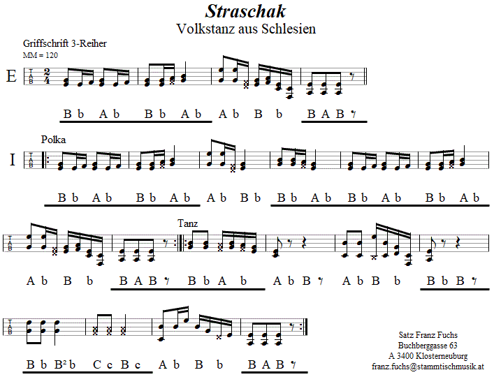 Straschak, in Griffschrift für Steirische Harmonika