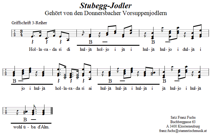 Stubegg-Jodler in Griffschrift für Steirische Harmonika