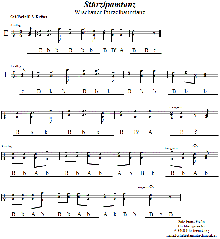 Stürzlpamtanz, in Griffschrift für Steirische Harmonika