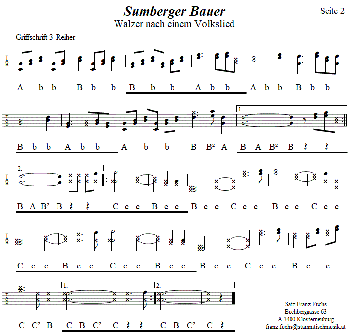 Sumberger Bauer Walzer, in Griffschrift für Steirische Harmonika