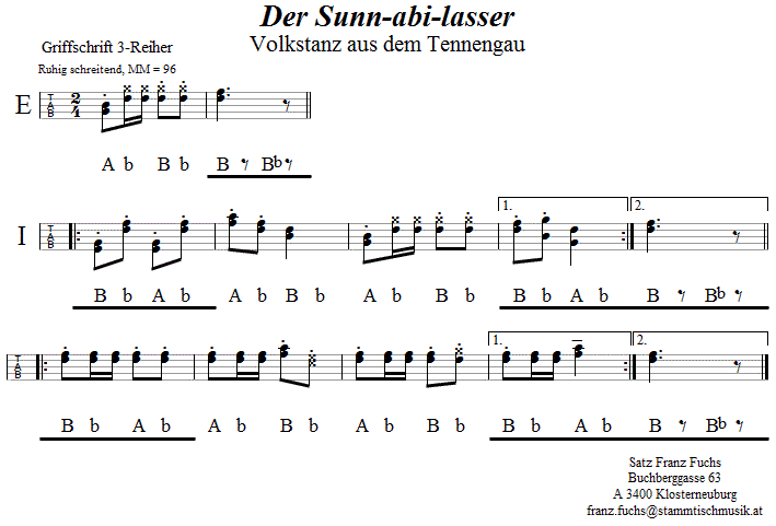 Sunn-abi-lasser, in Griffschrift für Steirische Harmonika