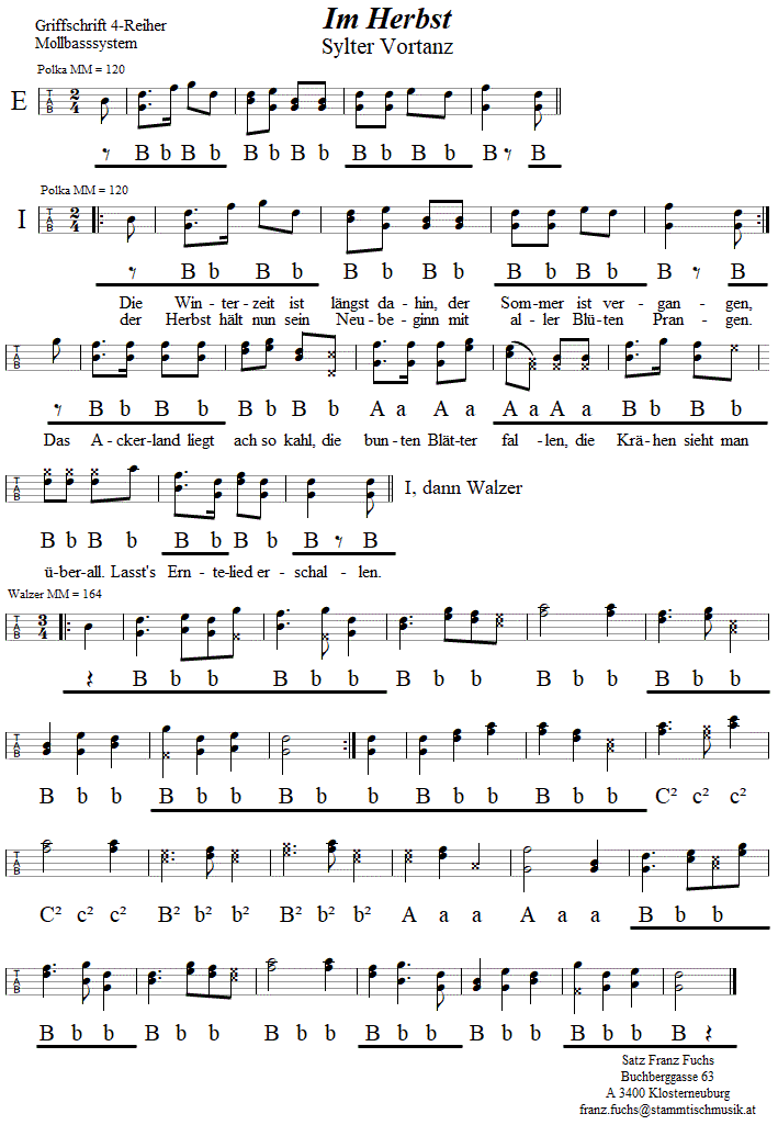 Sylter Vortanz, in Griffschrift für Steirische Harmonika