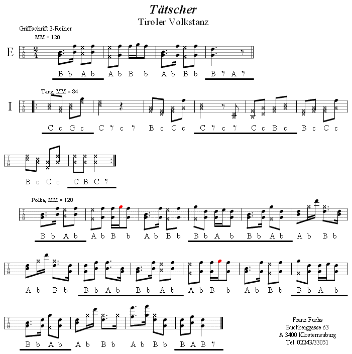 Tätscher in Griffschrift für Steirische HarmonikA